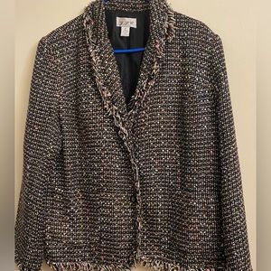 JPC two piece Tweed multi color suit. 3 button blazer skirt 25 1/2”